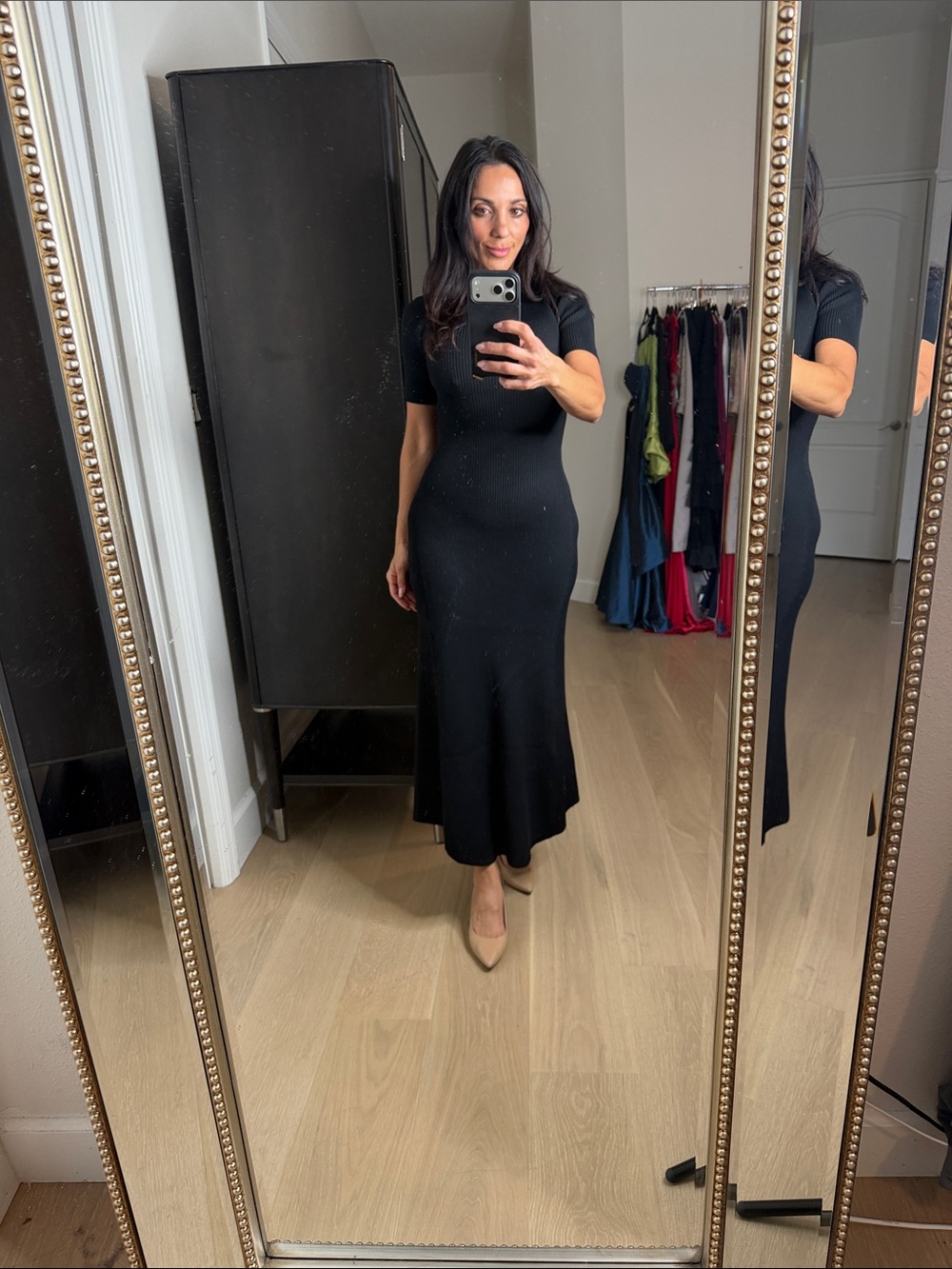 Showpo Black Ribbed Short-Sleeve Maxi Dress